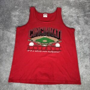 Vintage Cincinnati Reds Tank Top Mens L Red Knit Graphic Baseball MLB Tultex 90s
